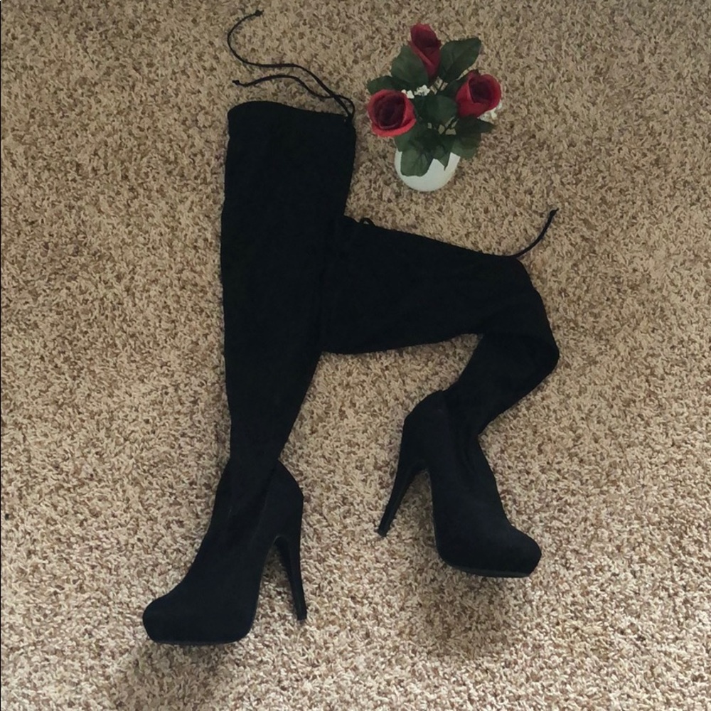 Black thigh high boots